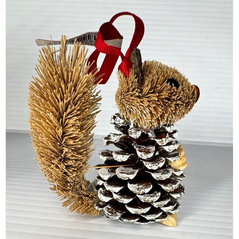 Pottery Barn NWT Squirrel Christmas Ornament Hanging Pinecone 4" Woodland Rustic